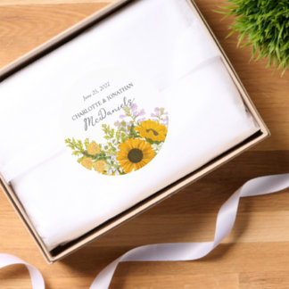Yellow Modern Sunflowers Bouquet Wedding  Classic Round Sticker