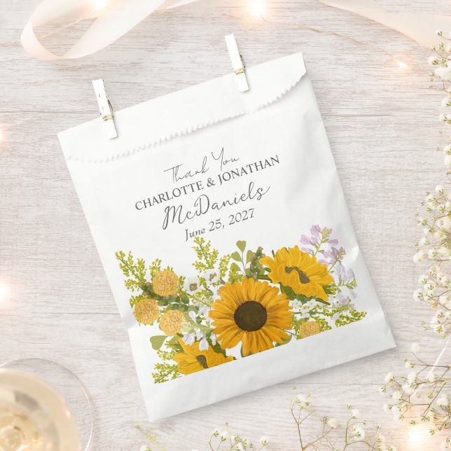 Yellow Modern Sunflowers Bouquet Wedding  Favor Bag (Clipped)