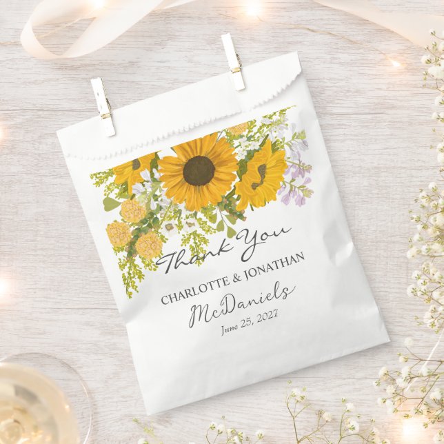 Yellow Modern Sunflowers Bouquet Wedding  Favor Bag (Clipped)