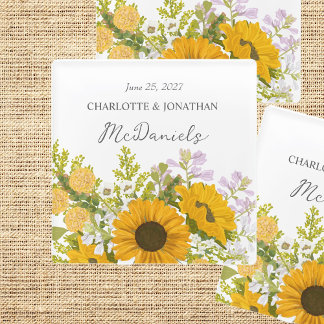 Yellow Modern Sunflowers Bouquet Wedding  Glass Coaster