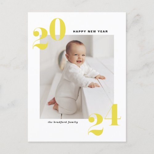 Yellow Modern Typography 2024 Happy New Year Holiday Postcard