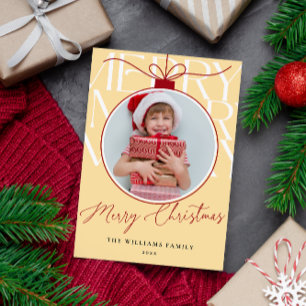 YELLOW MODERN TYPOGRAPHY PHOTO ORNAMENT HOLIDAY CARD