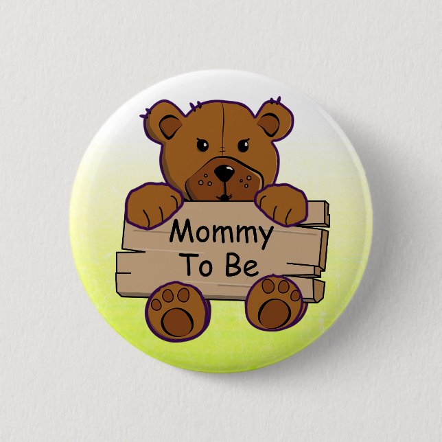 Yellow Mommy To Be Teddy Bear Baby Shower Button (Front)