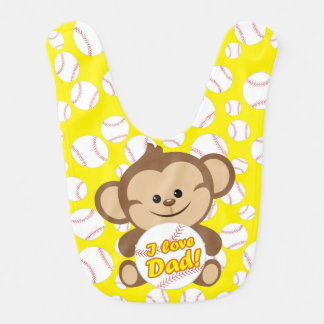 Yellow Monkey I Love Dad Baseball Bib