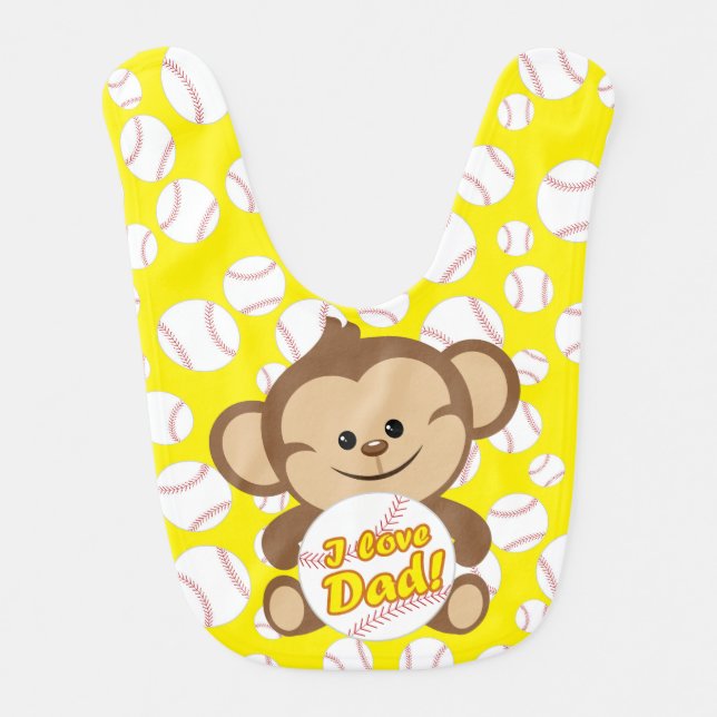 Yellow Monkey I Love Dad Baseball Bib (Front)