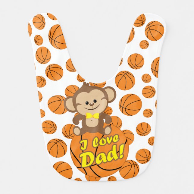Yellow Monkey I Love Dad Basketball Bib (Front)