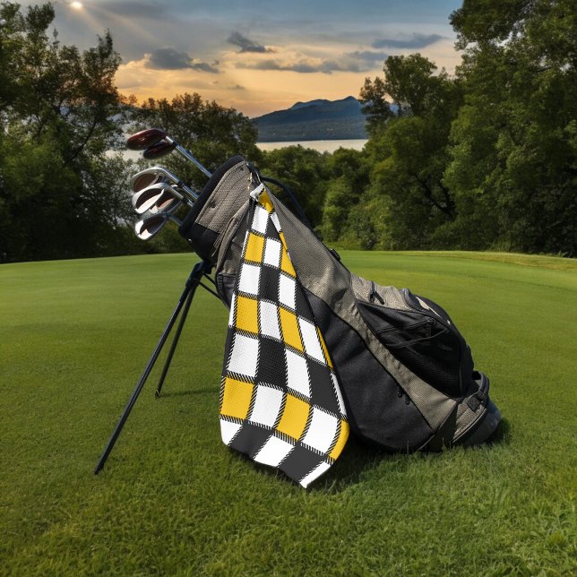 Yellow Monochrome Checks Golf Towel (kitchen towel)