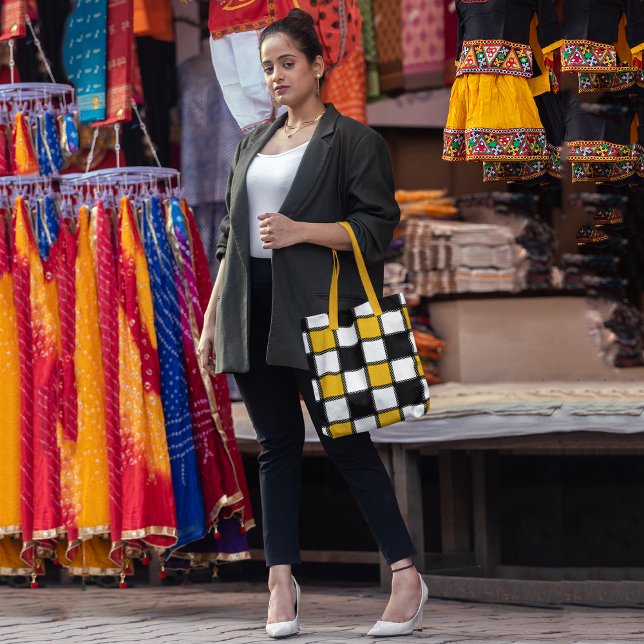 Yellow Monochrome Checks Tote Bag (Creator Uploaded)