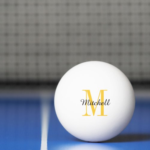Yellow Monogram and Name Personalized Ping_Pong Ball