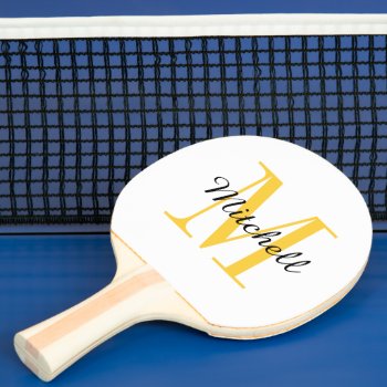 Yellow Monogram And Name Personalized Ping-pong Paddle by jenniferstuartdesign at Zazzle