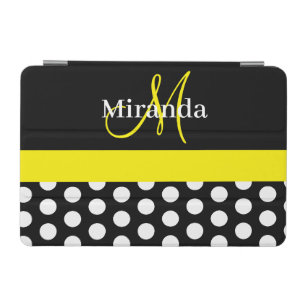 Yellow Monogram Black White Polka Dot iPad Mini Cover