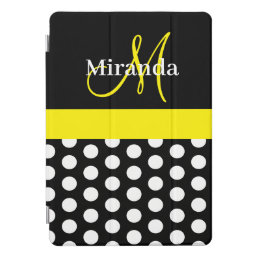 Yellow Monogram Black White Polka Dot iPad Pro Cover