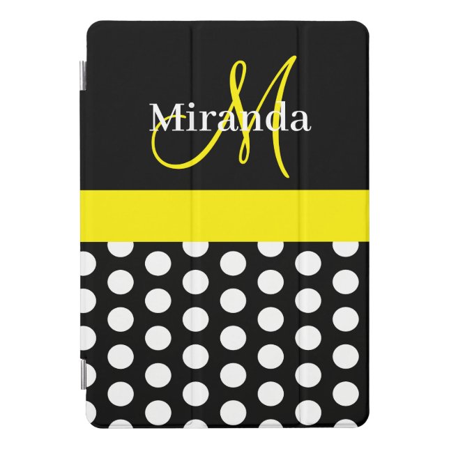 Yellow Monogram Black White Polka Dot iPad Pro Cover (Front)