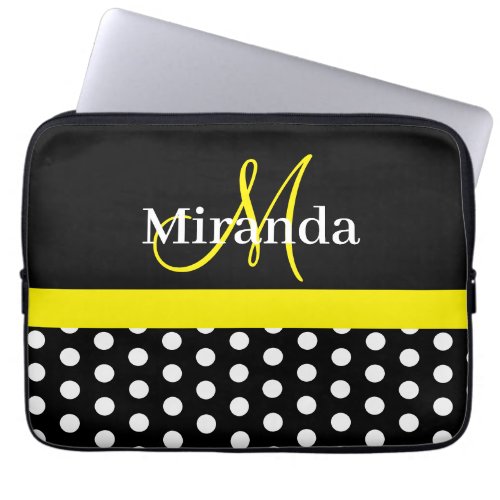 Yellow Monogram Black White Polka Dot Laptop Sleeve