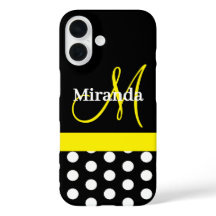 Yellow Monogram Black with White Polka Dots