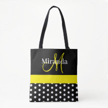 Yellow Monogram Black with White Polka Dots