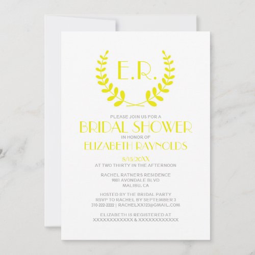 Yellow Monogram Bridal Shower Invitations