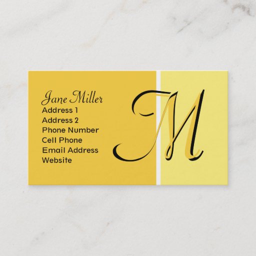 Customizable yellow monogram business card templates