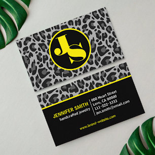 Yellow Monogram Classic Leopard Print Rockabilly Business Card