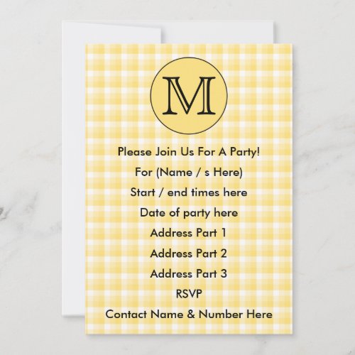 Yellow Monogram. Custom Letter and Check Pattern. Custom Announcements