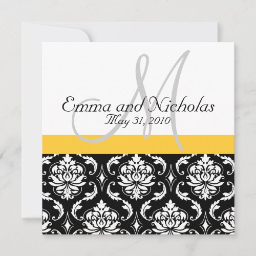 Yellow Monogram Damask Wedding Invitation