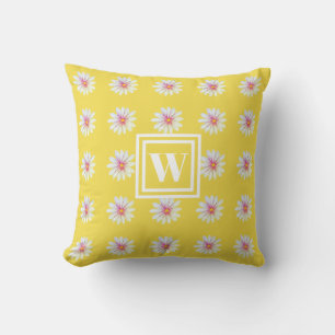 Yellow Monogram Flower Pattern Throw Pillow