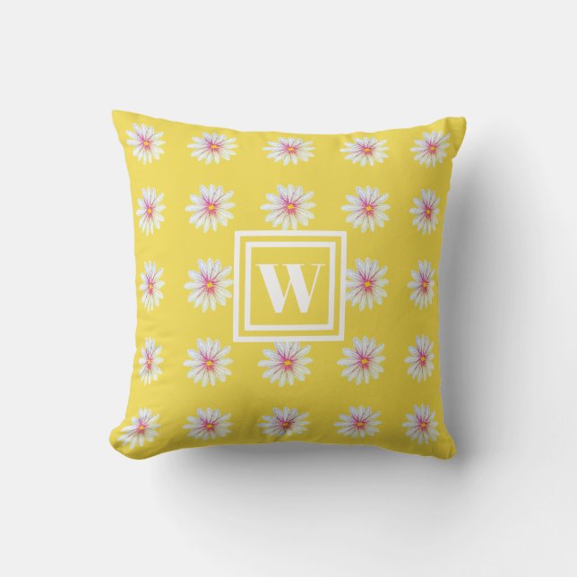 Yellow Monogram Flower Pattern Throw Pillow (Front)