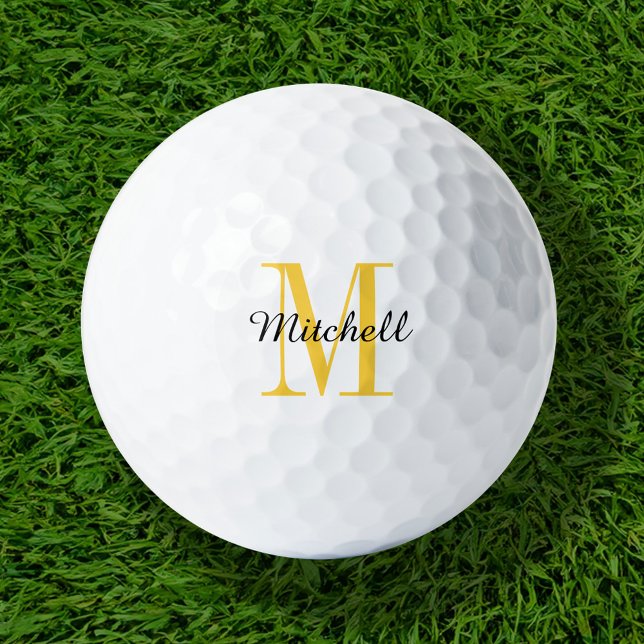 Yellow Monogram Initial and Name Personalized Golf Balls (Creator Uploaded)