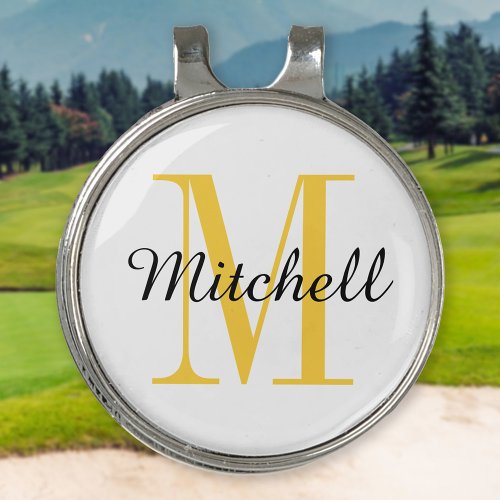 Yellow Monogram Initial and Name Personalized Golf Hat Clip