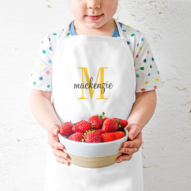 Yellow Monogram Initial and Name Personalized Kids' Apron (Creator Uploaded)