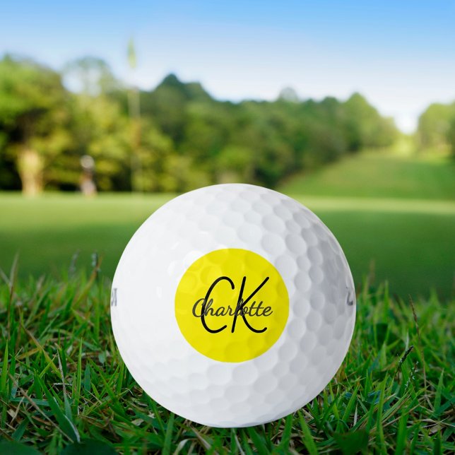 Yellow monogram initials name golf balls (Creator Uploaded)