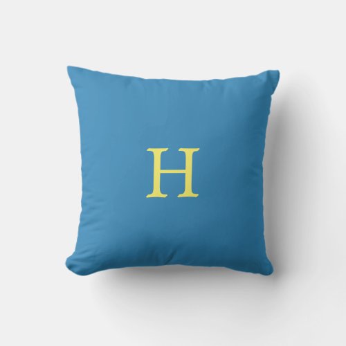 Yellow Monogram on Teal Blue Throw Pillow