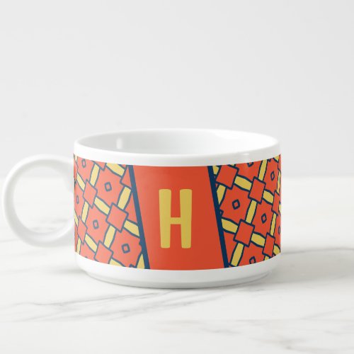 Yellow Monogram Orange Geometric Pattern Bowl