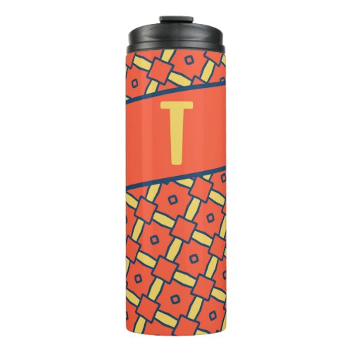 Yellow Monogram Orange Geometric Pattern Thermal Tumbler