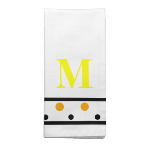 Yellow Monogram Orange Polka Dots Cloth Napkin