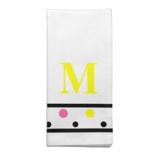 Yellow Monogram Pink Turquoise Polka Dots Cloth Napkin