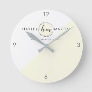 Yellow Monogram Style Custom Logo Business Round Clock