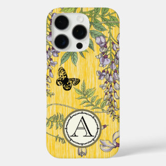 Yellow Monogram Vintage Wisteria Flower iPhone 16 Pro Case