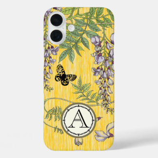 Yellow Monogram Vintage Wistria Flower iPhone 16 Plus Case