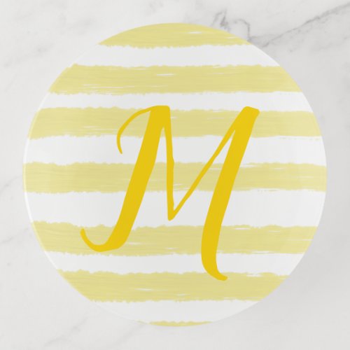 Yellow Monogram Yellow White Stripes Trinket Tray