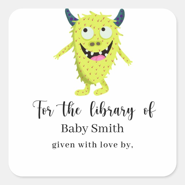 Yellow monster - Baby Shower Library Square Sticker (Front)
