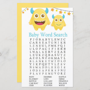 Yellow Monster Baby Shower Word Search Game