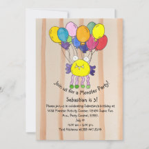 Yellow Monster Balloons Birthday Party Invitation
