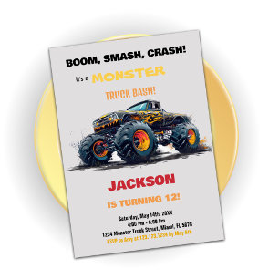 Yellow Monster Truck Birthday Invitations