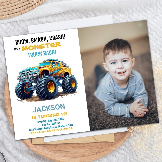 Yellow Monster Truck Birthday Invitations Photo (Yellow Monster Truck Birthday Invitations Photo)