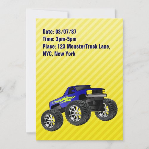 Yellow Monster Truck Invitation