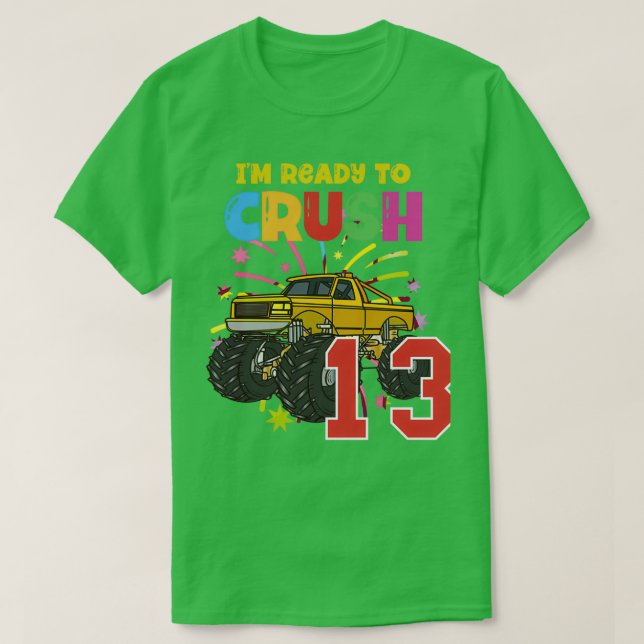 Yellow monster trucks are my jam 13th birthday rea T-Shirt (Design Front)