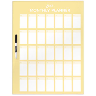 Yellow Monthly Planner Dry Erase Board with Name