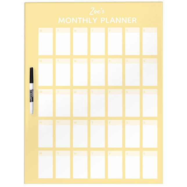 Yellow Monthly Planner Dry Erase Board with Name (Front)