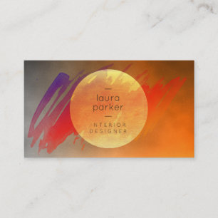 Yellow Moon Sunset Watercolor Splatter Modern Business Card